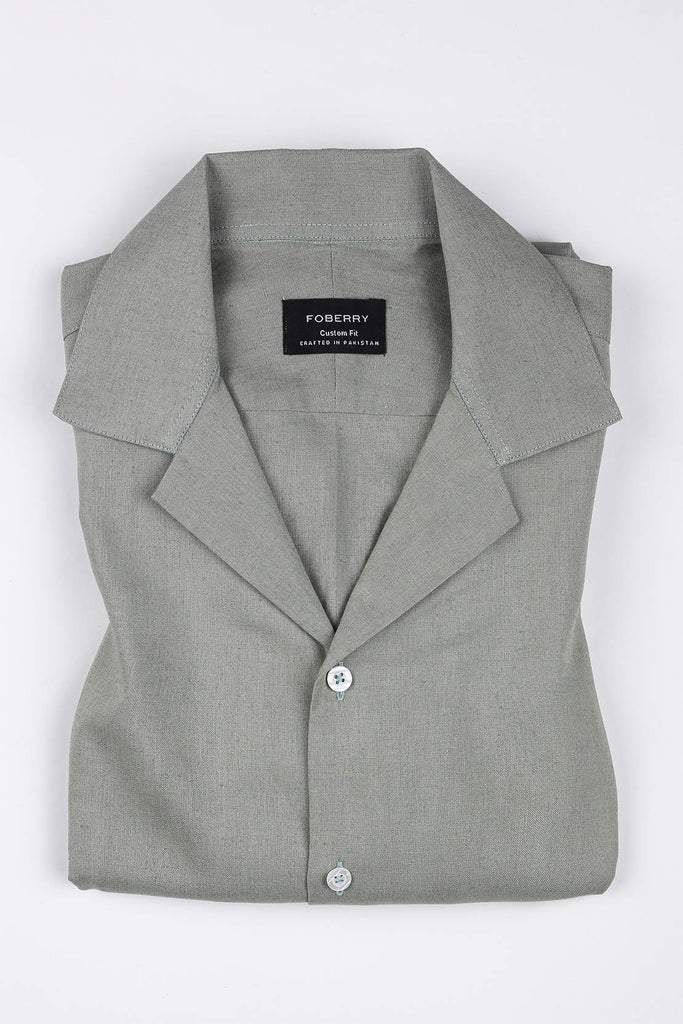 Sea Wood Green Linen Camp Collar Shirt