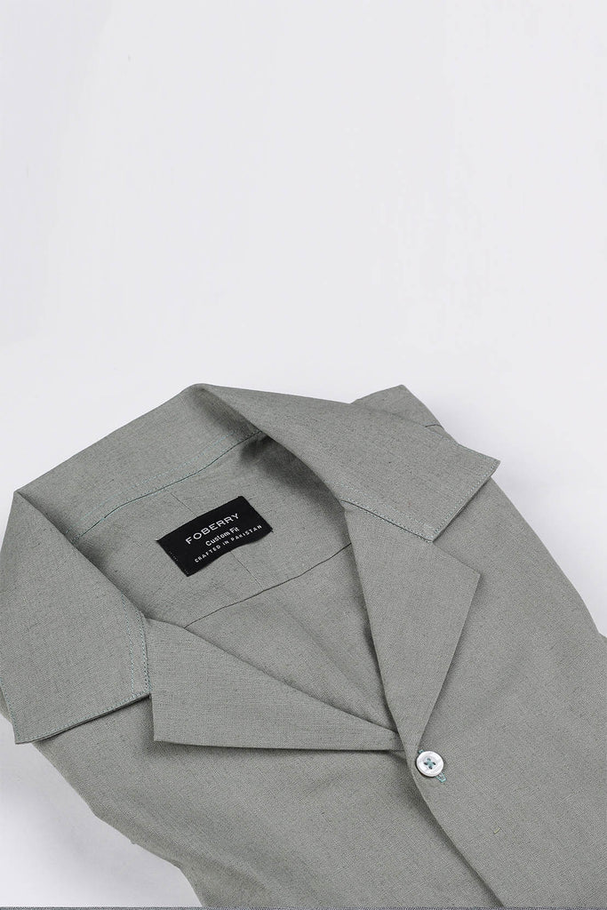 Sea Wood Green Linen Camp Collar Shirt