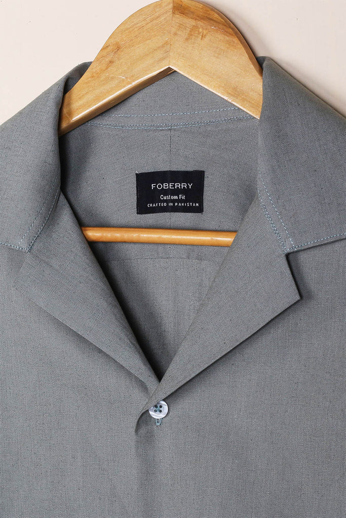 Sea Wood Green Linen Camp Collar Shirt