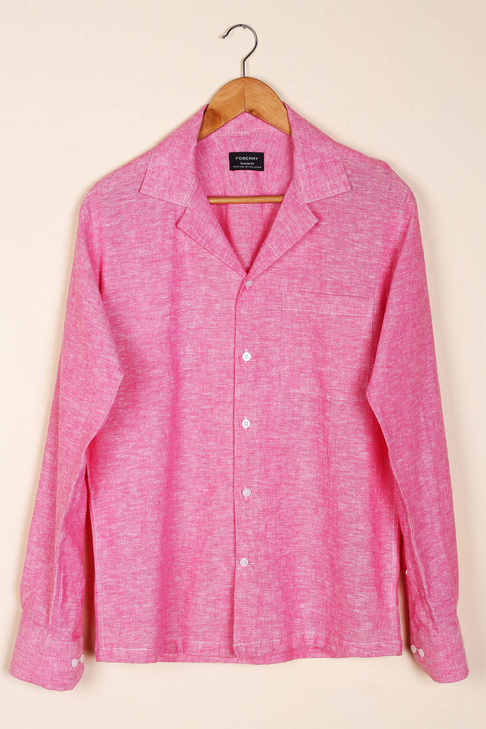 Soft Pink Linen Camp Collar Shirt