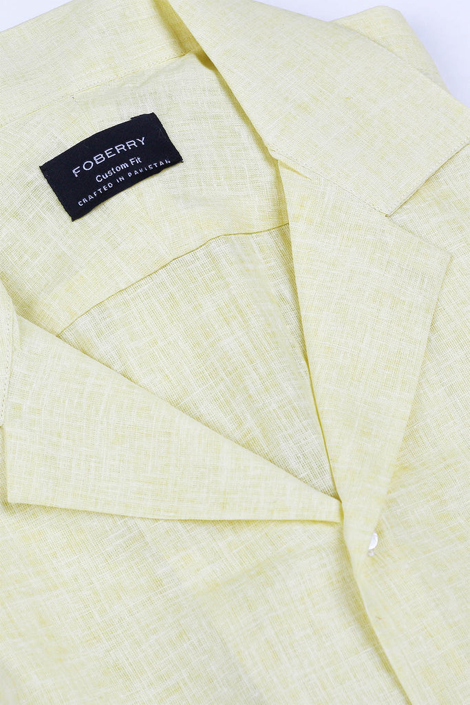 Soft Yellow Linen Camp Collar Shirt