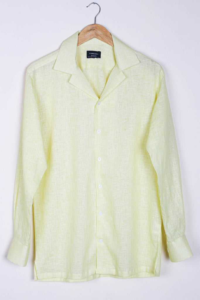 Soft Yellow Linen Camp Collar Shirt