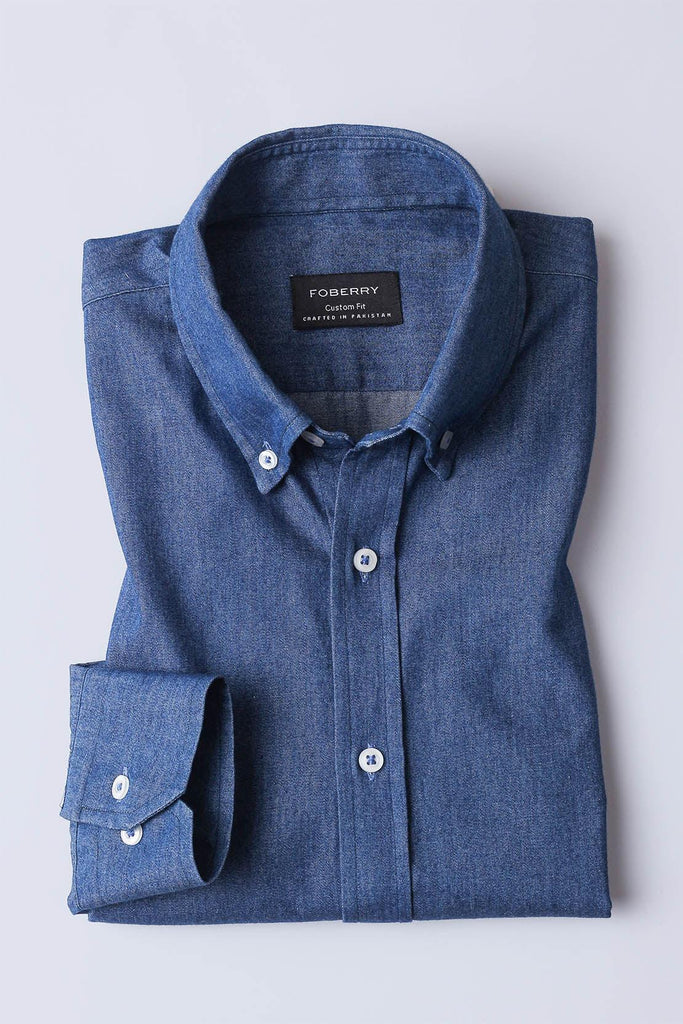 Denim Dark Washed Button Down Shirt