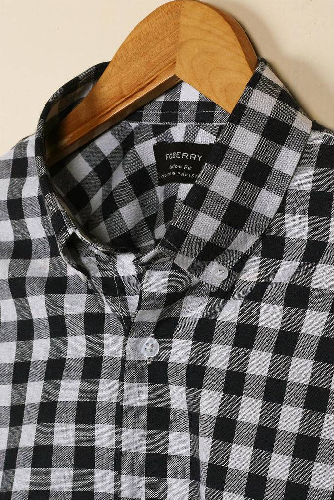 Black & White Gingham Cotton Linen Shirt