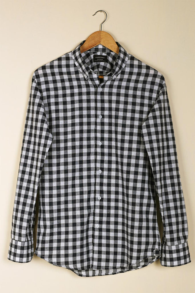 Black & White Gingham Cotton Linen Shirt