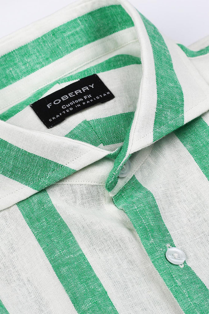 Bold Parrot Green Striped Linen Shirt