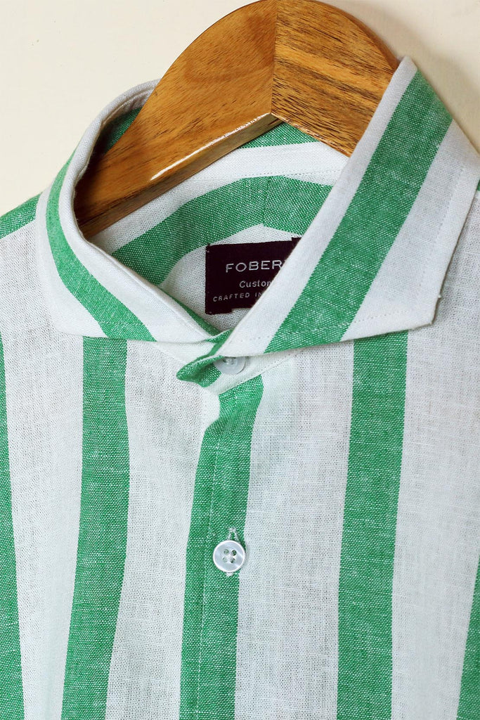 Bold Parrot Green Striped Linen Shirt