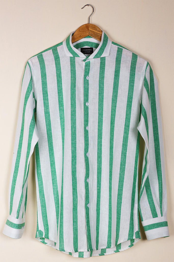 Bold Parrot Green Striped Linen Shirt