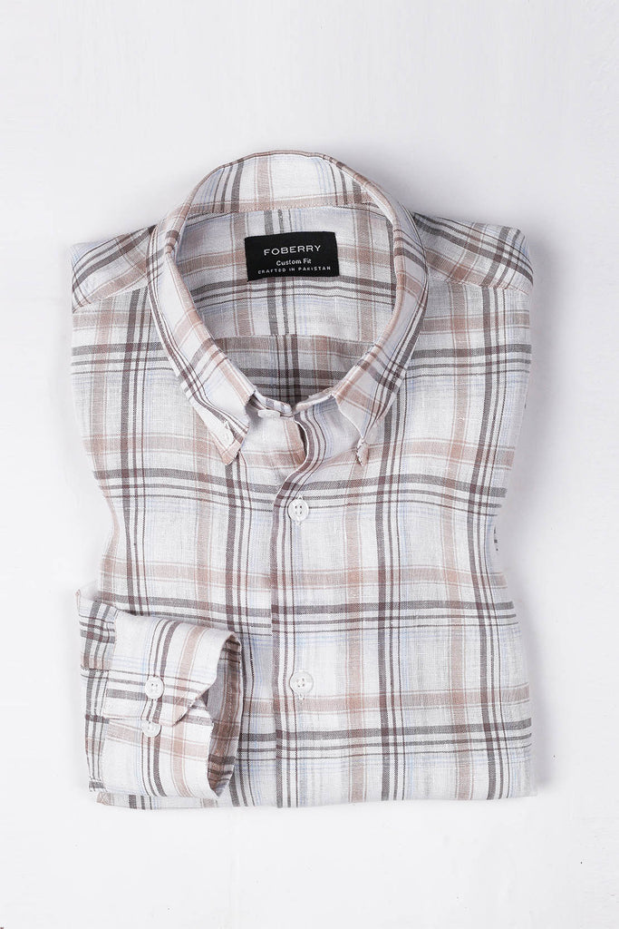 Tan Checkered  Linen Shirt
