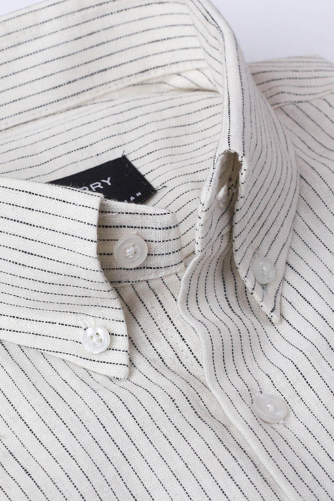 Dusty White Dotted Stripes Linen Shirt