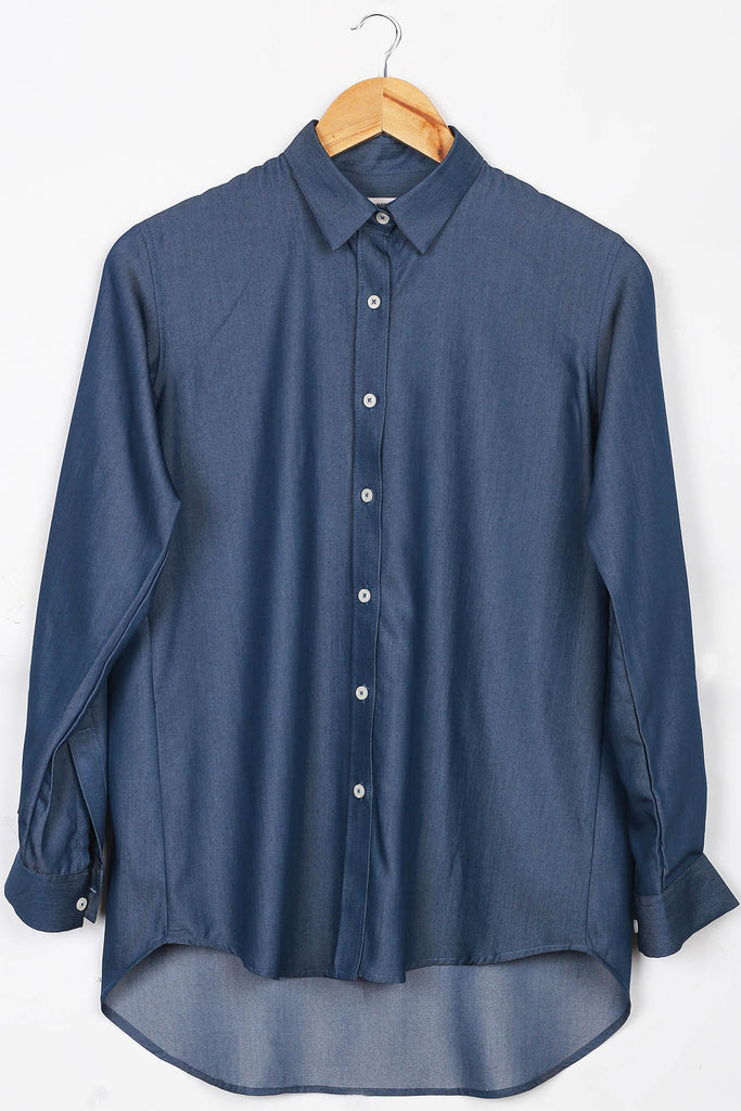 Denim Blue Silk Relaxed Fit Shirt