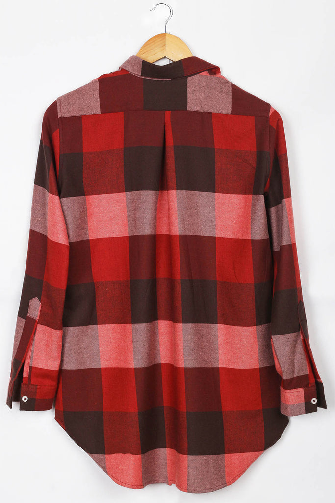 Red Windowpane Flannel Boyfriend Fit Shirt