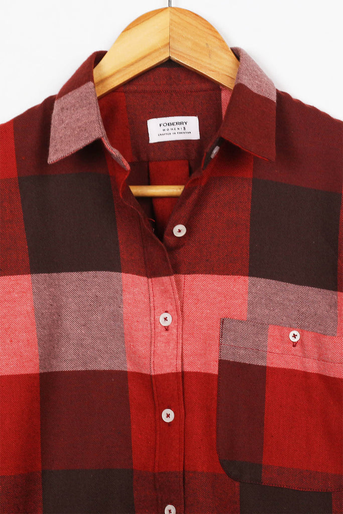 Red Windowpane Flannel Boyfriend Fit Shirt