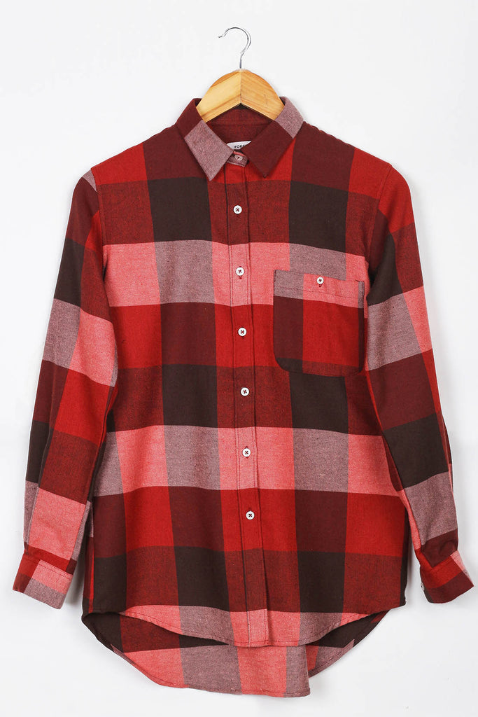 Red Windowpane Flannel Boyfriend Fit Shirt