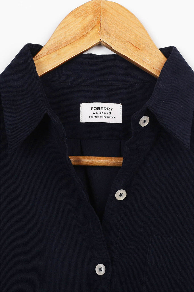 Navy Blue Corduroy Relaxed Fit Shirt