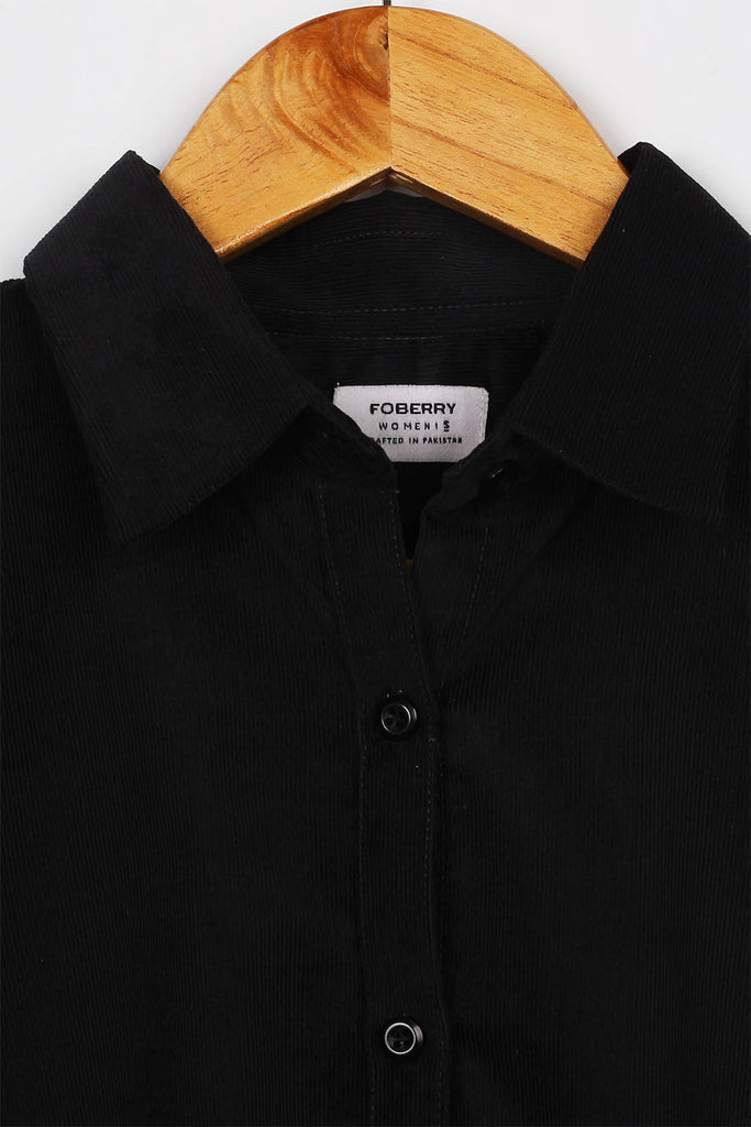 Black Corduroy Relaxed Fit Shirt