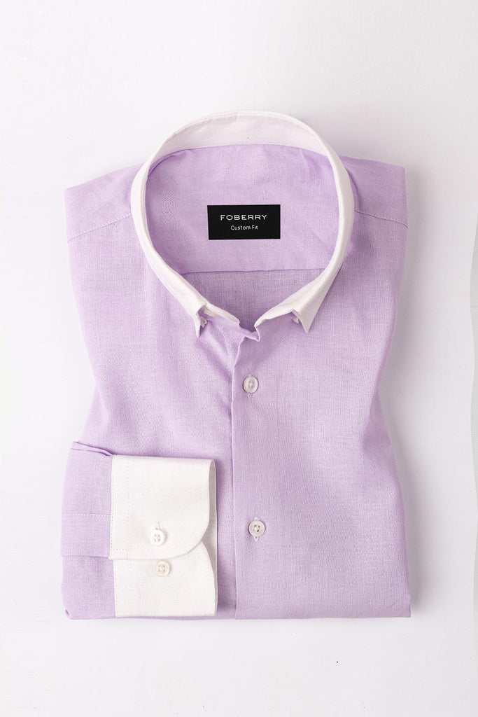 Lavender Linen Shirt | Contrast Collar