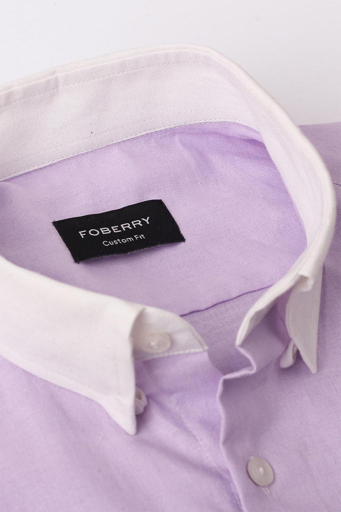 Lavender Linen Shirt | Contrast Collar