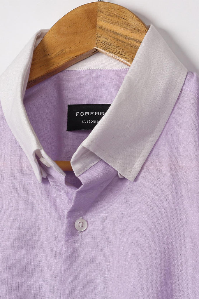 Lavender Linen Shirt | Contrast Collar