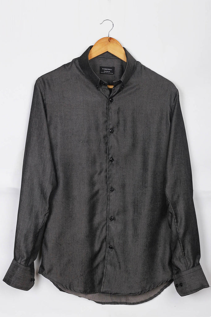 Charcoal Silk Button Down Shirt