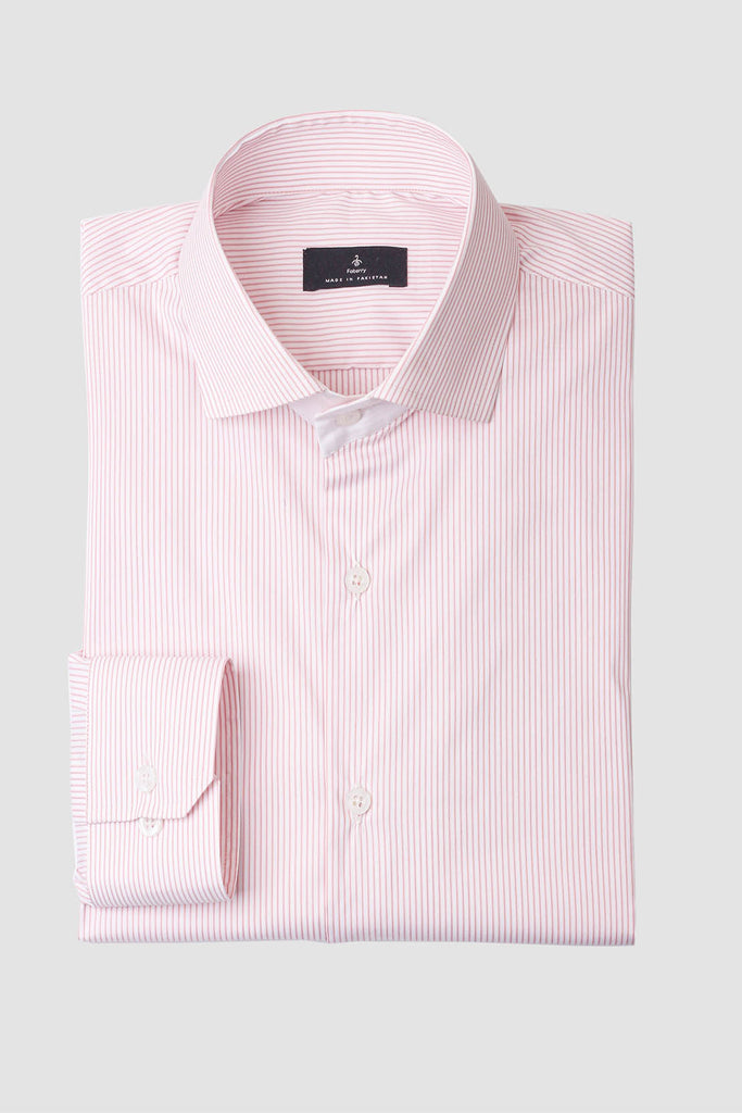 Fresh Pink Pinstripes Shirt - Outer Band Contrast