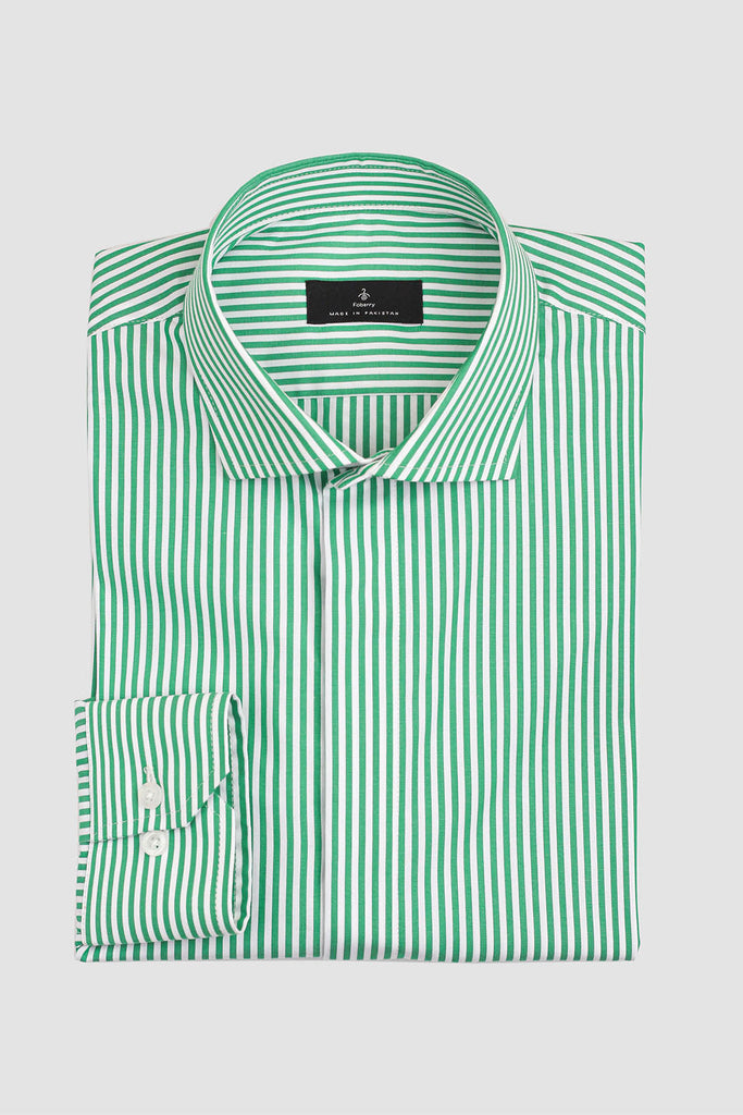 Green Stripes Shirt - Outer Band Contrast