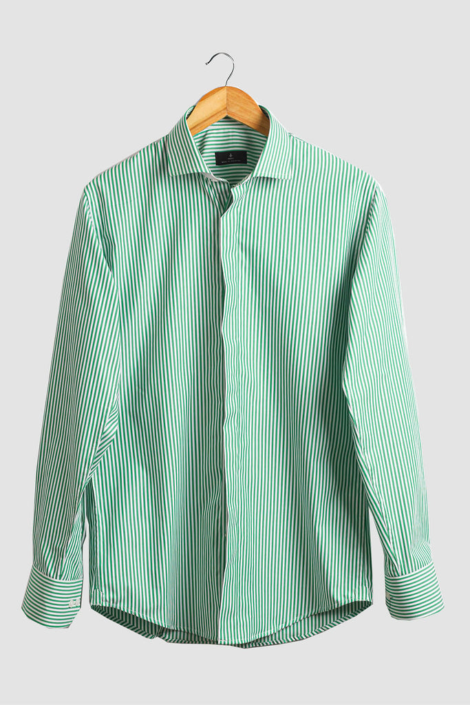 Green Stripes Shirt - Outer Band Contrast