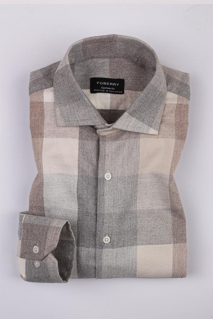 Rust Grey Brushed Winter Flannel Shirt