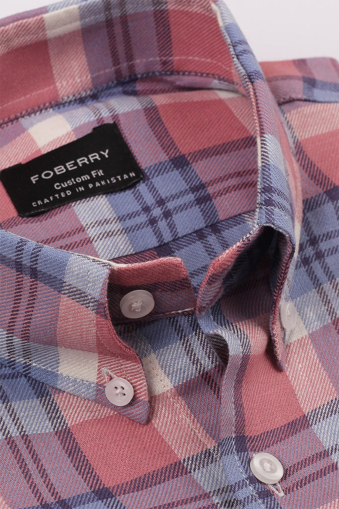 Salmon Blue Tartan Linen Shirt