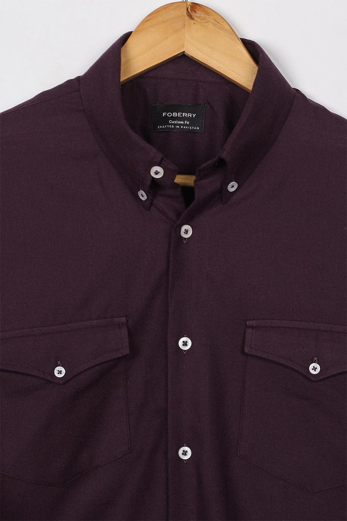 Plum Twill Brushed Winter Flannel Shirt